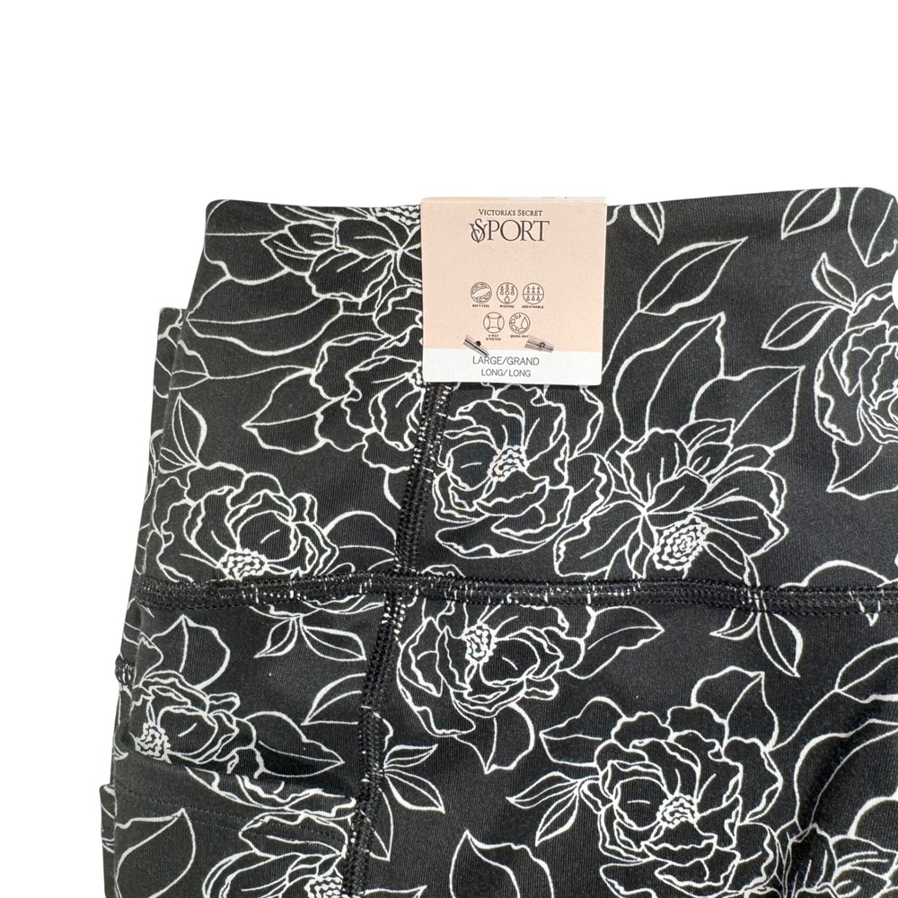 Victorias Secret Sport Essential Leggings Black White Floral Size Large Long NWT - Picture 14 of 14